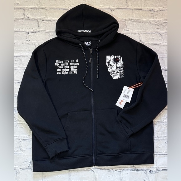 NWT RGSTR Graphic Skull Full Zip Hoodie in Black - Picture 1 of 6